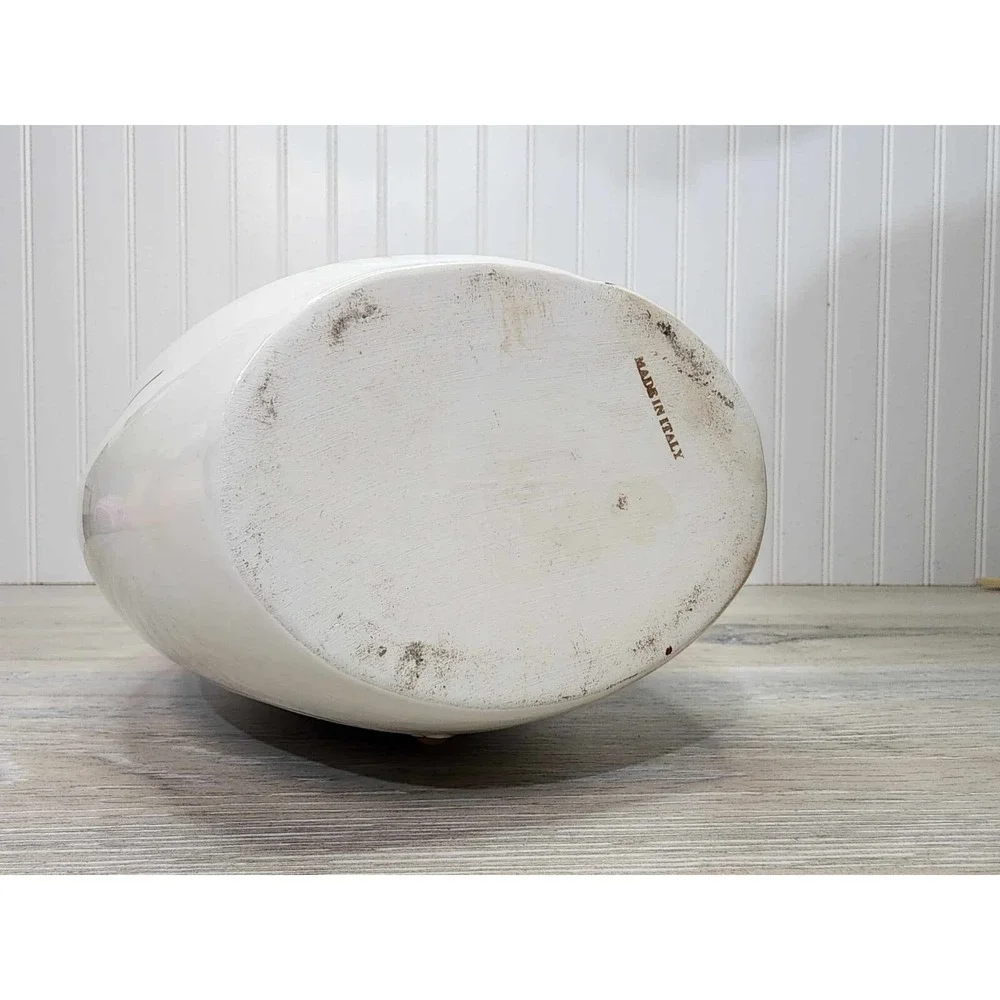 RARE Vintage 80s Italy Porcelain White Gold‎ Vase Butterfly Bruno Costenaro